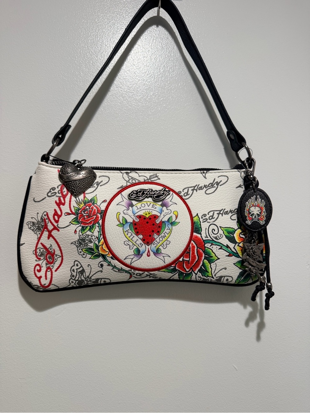 🖤 Ed Hardy White Tattoo Print Hobo Shoulder Bag